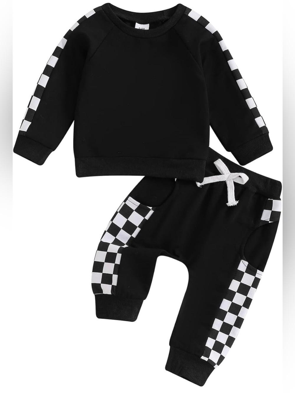 Checkered Baby Sweatshirt & Jogger Set Black & White
